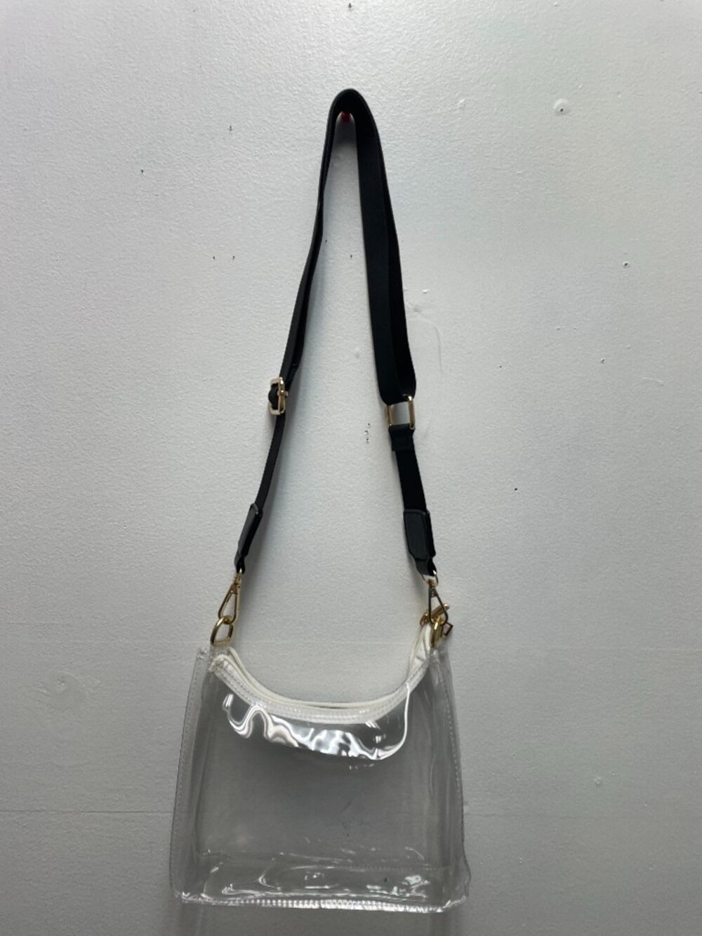 9" x 6" Clear Crossbody Bag with White Trim & black Strap AQ203